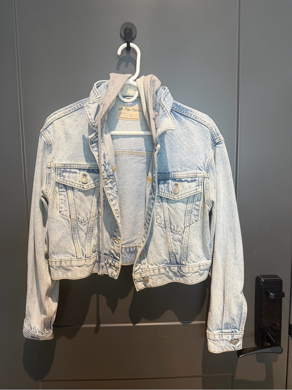 We The Free Light Blue Denim Jean Jacket with Hood